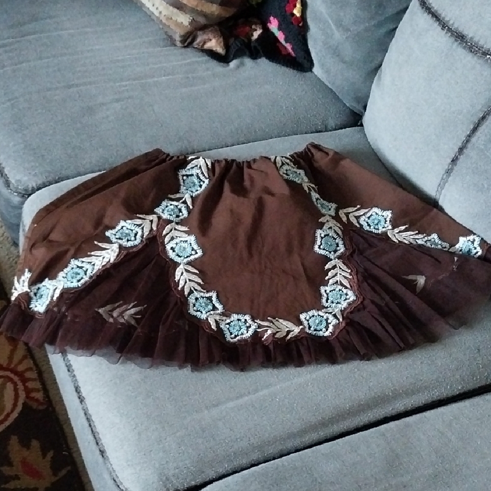 Ooak Upcycled Brown Beaded Skirt - Picture 2 of 5